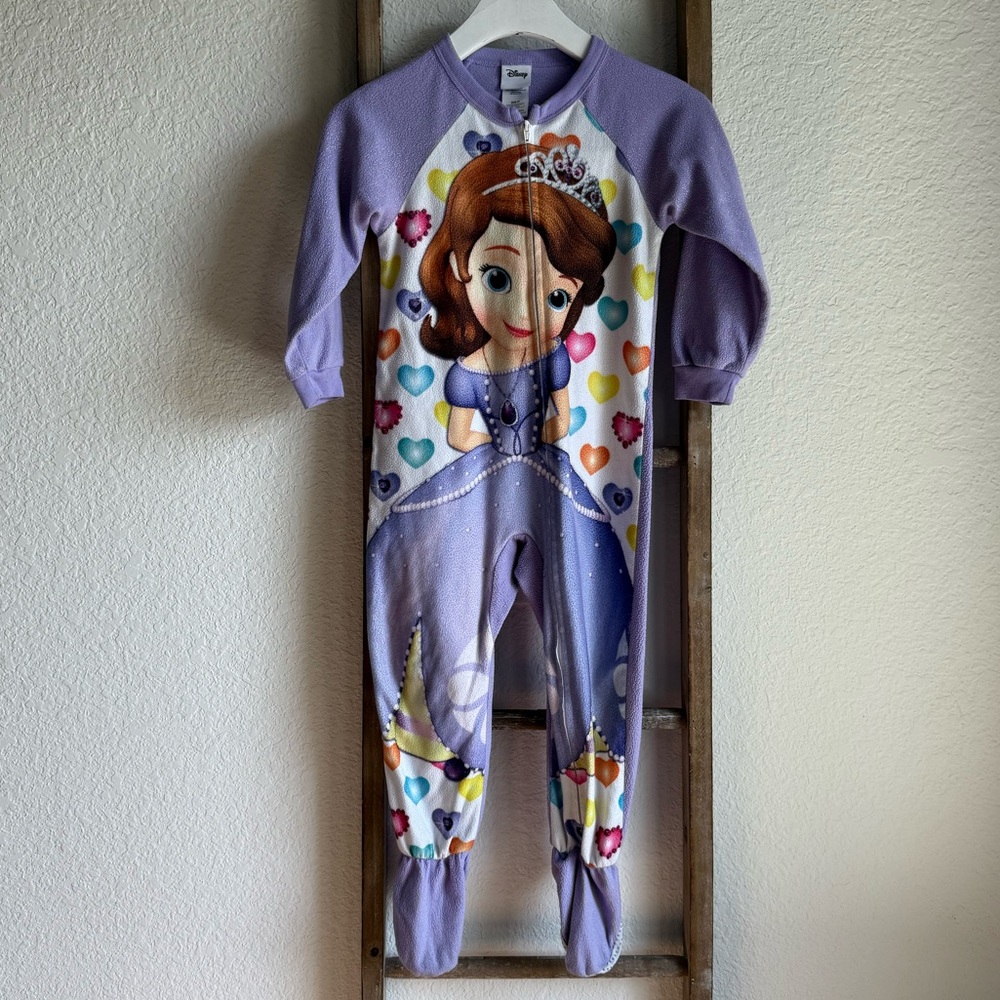 Disney Sofia The First Zip Up Fleece Footie Pajamas Sz: 4T